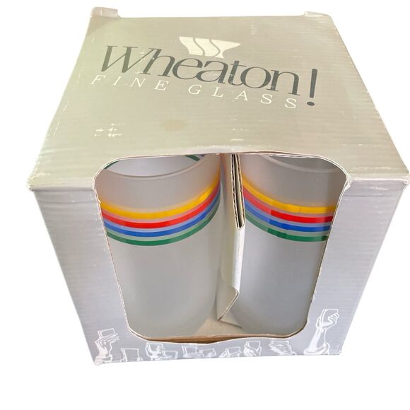 Vintage Wheaton Fine Satin Glasses Rainbow Stripe Pride 16 oz Cooler NOS - Picture 1 of 5